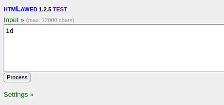 htmLawed 1.2.5 test interface with id in the input field.