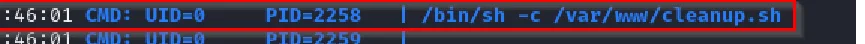 Focused pspy output showing cleanup.sh executing with UID 0.