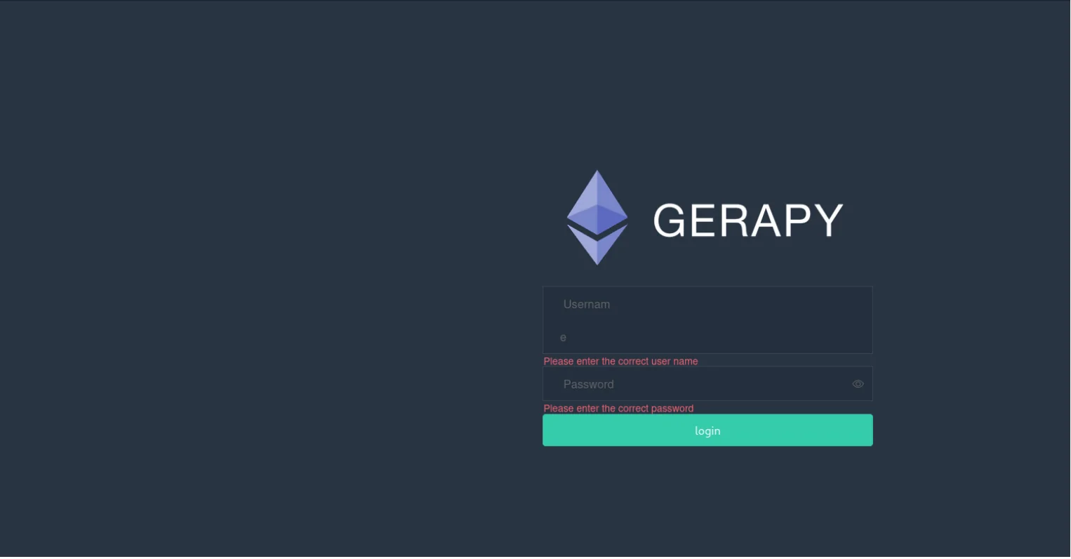 Gerapy login interface exposed on port 8000.